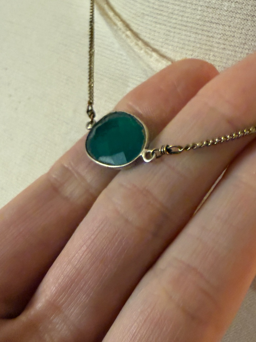 Vintage a.v max Gold Necklace with Green Oval Stone Pendant dainty choker